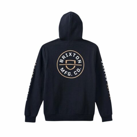 Brixton Crest Hooded Pullover Sweatshirt Black Sand White - Image 2