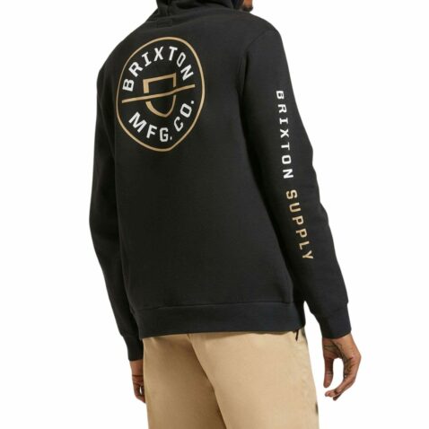 Brixton Crest Hooded Pullover Sweatshirt Black Sand White - Image 3