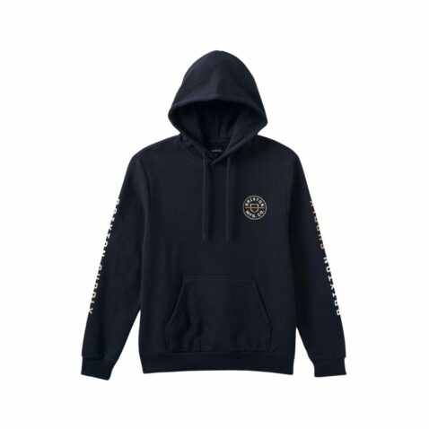 Brixton Crest Hooded Pullover Sweatshirt Black Sand White
