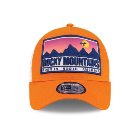 New Era 9Forty Rocky Mountains Patch Mesh Trucker A-Frame Snapback Hat Burnt Orange White - Image 2