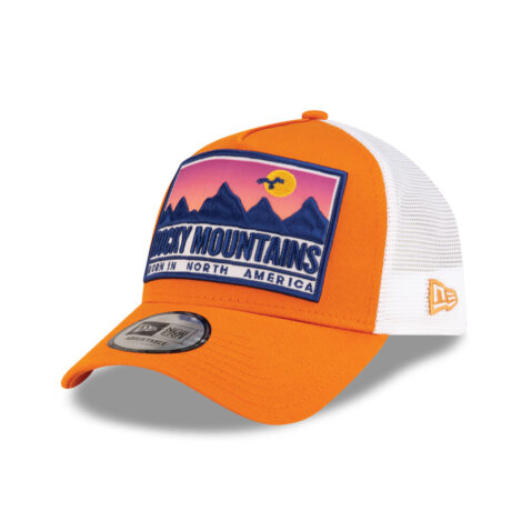 New Era 9Forty Rocky Mountains Patch Mesh Trucker A-Frame Snapback Hat Burnt Orange White