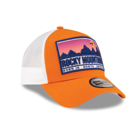 New Era 9Forty Rocky Mountains Patch Mesh Trucker A-Frame Snapback Hat Burnt Orange White - Image 3