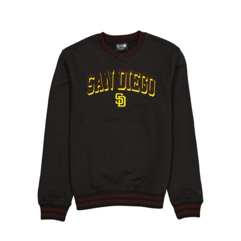 New Era San Diego Padres Arch Word Logo Crewneck Sweatshirt Black Gold