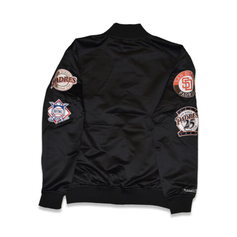 Mitchell & Ness San Diego Padres Blackout Collection Vintage Logo Lightweight Satin Jacket Black - Image 2