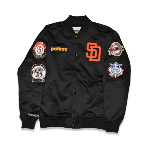 Mitchell & Ness San Diego Padres Blackout Collection Vintage Logo Lightweight Satin Jacket Black