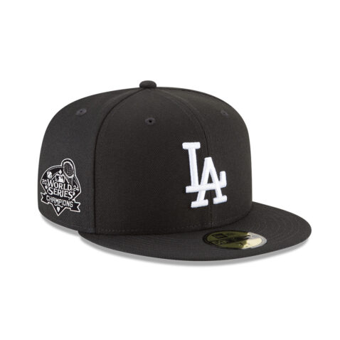 New Era 59Fifty Los Angeles Dodgers 2024 World Series Champions Side Patch Fitted Hat Black White - Image 3