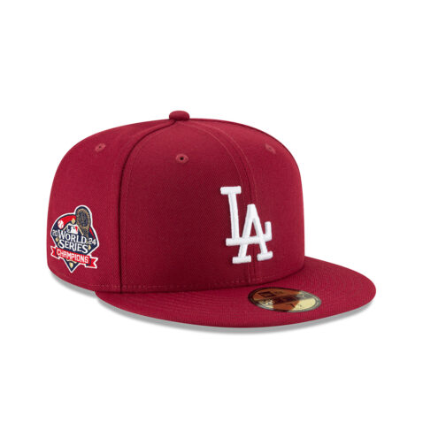 New Era 59Fifty Los Angeles Dodgers 2024 World Series Champions Side Patch Fitted Hat Cardinal Red White - Image 3