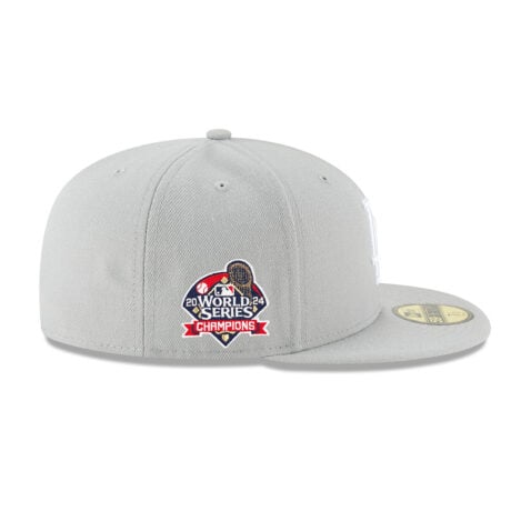 New Era 59Fifty Los Angeles Dodgers 2024 World Series Champions Side Patch Fitted Hat Gray White - Image 6