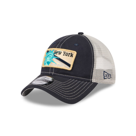 New Era 9Twenty New York Yankees State Souvenir Mesh Trucker Strapback Hat Dark Navy Blue White