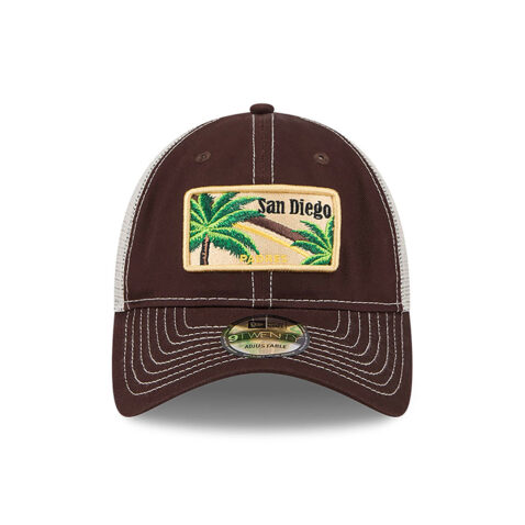 New Era 9Twenty San Diego Padres State Souvenir Mesh Trucker Strapback Hat Brown White - Image 2
