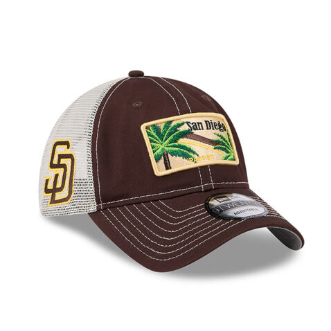 New Era 9Twenty San Diego Padres State Souvenir Mesh Trucker Strapback Hat Brown White - Image 3