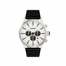 Nixon Sentry Chrono Leather Watch Chrome Cloud Sunray Black