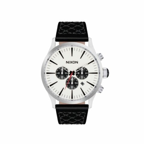 Nixon Sentry Chrono Leather Watch Chrome Cloud Sunray Black Nixon Sentry Chrono Leather Watch Chrome Cloud Sunray Black