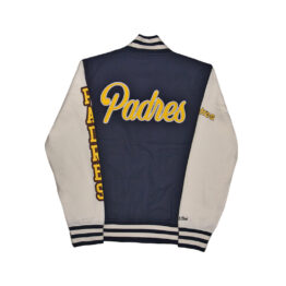 Mitchell & Ness San Diego Padres Washed Fleece Varsity Jacket White Dark Navy Blue