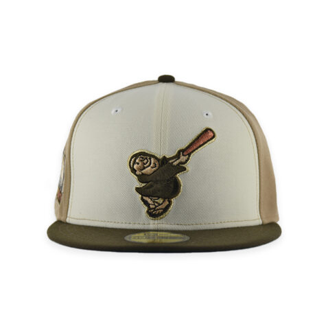 New Era 59Fifty San Diego Padres Petco Friar Fitted Hat Chrome White Camel Brown