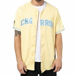 New Era Charros De Jalisco Official 2025 On Field Alternate 1 Jersey Soft Yellow Blue