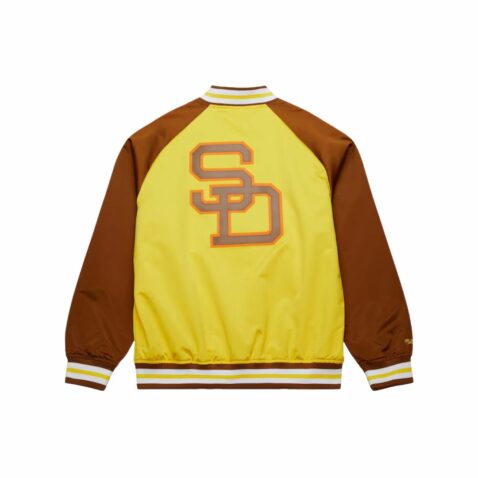 Mitchell & Ness San Diego Padres Double Clutch Lightweight Satin Jacket Brown Gold - Image 2