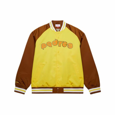 Mitchell & Ness San Diego Padres Double Clutch Lightweight Satin Jacket Brown Gold