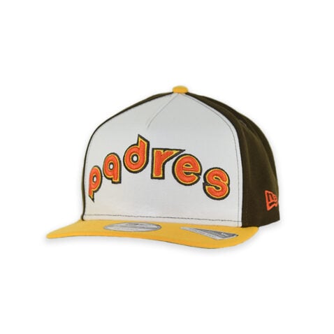New Era 9Fifty San Diego Padres 1984 Road Script A-Frame Snapback Hat Dark Brown White Gold