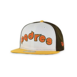 New Era 59Fifty San Diego Padres 1984 Road Script Fitted Hat Dark Brown White Gold