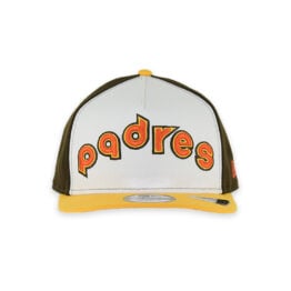 New Era 9Fifty San Diego Padres 1984 Road Script A-Frame Snapback Hat Dark Brown White Gold