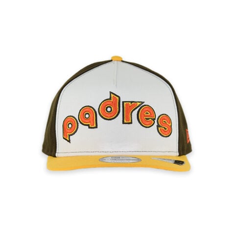 New Era 9Fifty San Diego Padres 1984 Road Script A-Frame Snapback Hat Dark Brown White Gold - Image 2