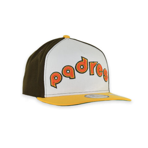 New Era 9Fifty San Diego Padres 1984 Road Script A-Frame Snapback Hat Dark Brown White Gold - Image 3