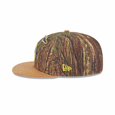 New Era 9Fifty Golden State Warriors All Star Game 2025 Fan Pack Snapback Hat Chrome Tree Camo Khaki - Image 4