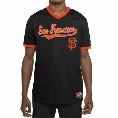 New Era San Francisco Giants Throwback Script Short Sleeve T-Shirt Black Orange