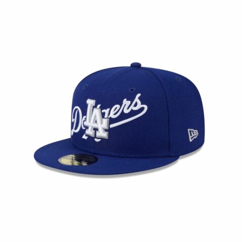 New Era 59Fifty Los Angeles Dodgers Overlap Fitted Hat Dark Royal Blue