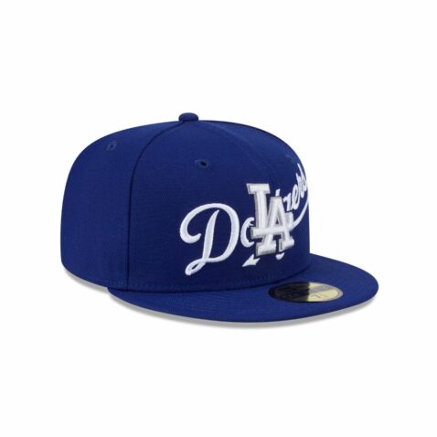 New Era 59Fifty Los Angeles Dodgers Overlap Fitted Hat Dark Royal Blue - Image 3