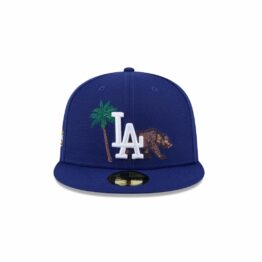 New Era 59Fifty Los Angeles Dodgers State Stitch Fitted Hat Dark Royal Blue White