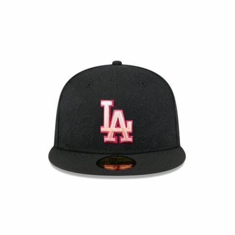 New Era 59Fifty Los Angeles Dodgers Tonal Koi Fitted Hat Black Pink - Image 2