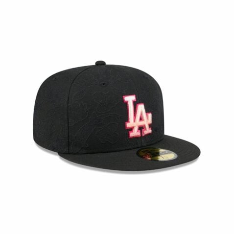 New Era 59Fifty Los Angeles Dodgers Tonal Koi Fitted Hat Black Pink - Image 3