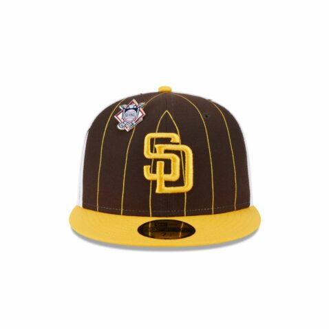 New Era 59Fifty San Diego Padres Pinstripe Two Tone Fitted Hat Brown White Gold - Image 2