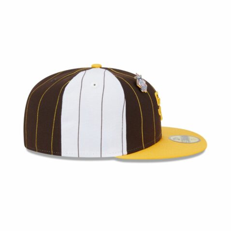 New Era 59Fifty San Diego Padres Pinstripe Two Tone Fitted Hat Brown White Gold - Image 6