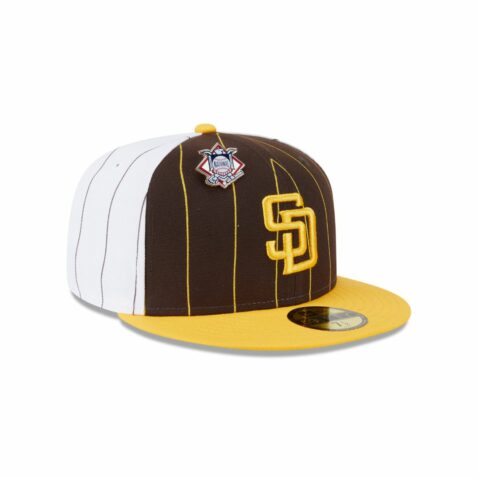 New Era 59Fifty San Diego Padres Pinstripe Two Tone Fitted Hat Brown White Gold - Image 3