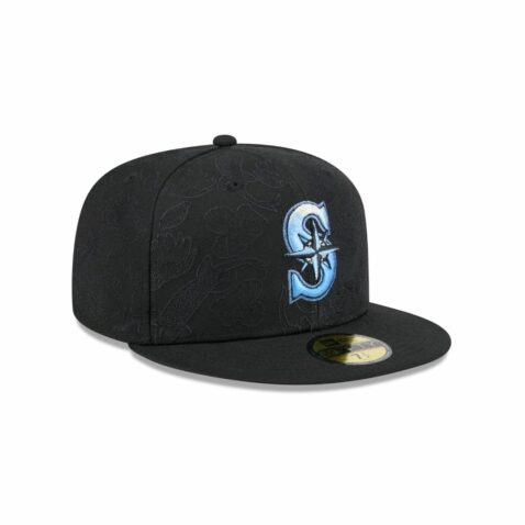 New Era 59Fifty Seattle Mariners Tonal Koi Fitted Hat Black Blue - Image 3