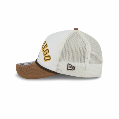New Era 9Forty M-Crown San Diego Padres A-Frame Mesh Trucker Snapback Hat Chrome White Brown - Image 4