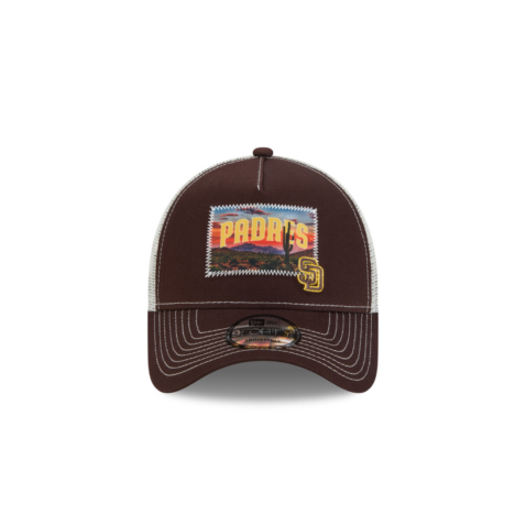 New Era 9Forty San Diego Padres Spring Training 2025 Patch A-Frame Mesh Trucker Snapback Hat Brown White - Image 2