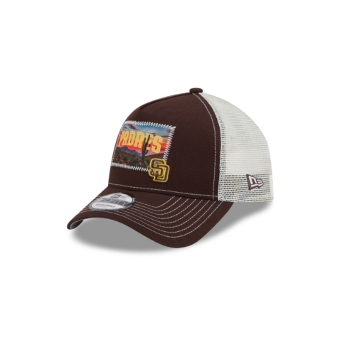 New Era 9Forty San Diego Padres Spring Training 2025 Patch A-Frame Mesh Trucker Snapback Hat Brown White
