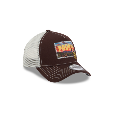 New Era 9Forty San Diego Padres Spring Training 2025 Patch A-Frame Mesh Trucker Snapback Hat Brown White - Image 3