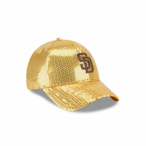 New Era 9Forty Women San Diego Padres Sequin Snapback Hat Gold - Image 3