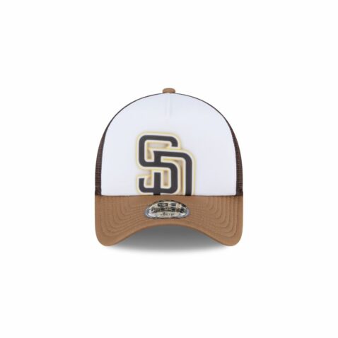 New Era 9Forty Youth San Diego Padres Painted Mesh A-Frame Snapback Hat White Khaki Brown - Image 2