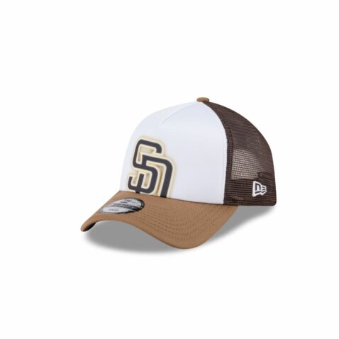 New Era 9Forty Youth San Diego Padres Painted Mesh A-Frame Snapback Hat White Khaki Brown