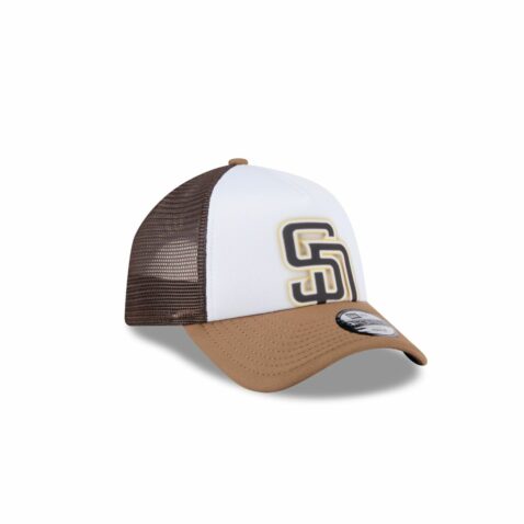 New Era 9Forty Youth San Diego Padres Painted Mesh A-Frame Snapback Hat White Khaki Brown - Image 3