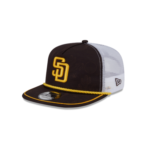 New Era Golfer San Diego Padres Icon Mesh Trucker Rope Snapback Hat Brown Gold