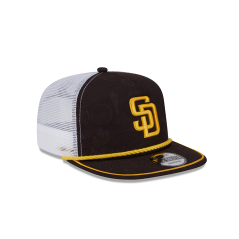 New Era Golfer San Diego Padres Icon Mesh Trucker Rope Snapback Hat Brown Gold - Image 3