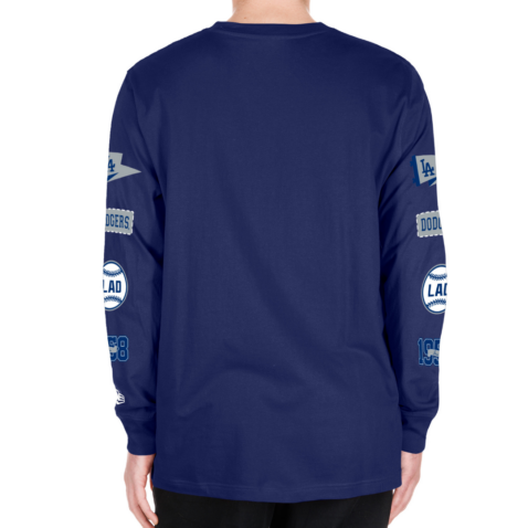 New Era Los Angeles Dodgers Logo Sleeve Long Sleeve T-Shirt Dark Royal Blue White - Image 4