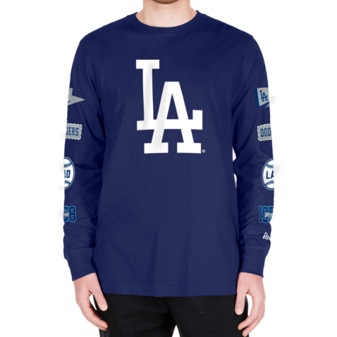 New Era Los Angeles Dodgers Logo Sleeve Long Sleeve T-Shirt Dark Royal Blue White - Image 2